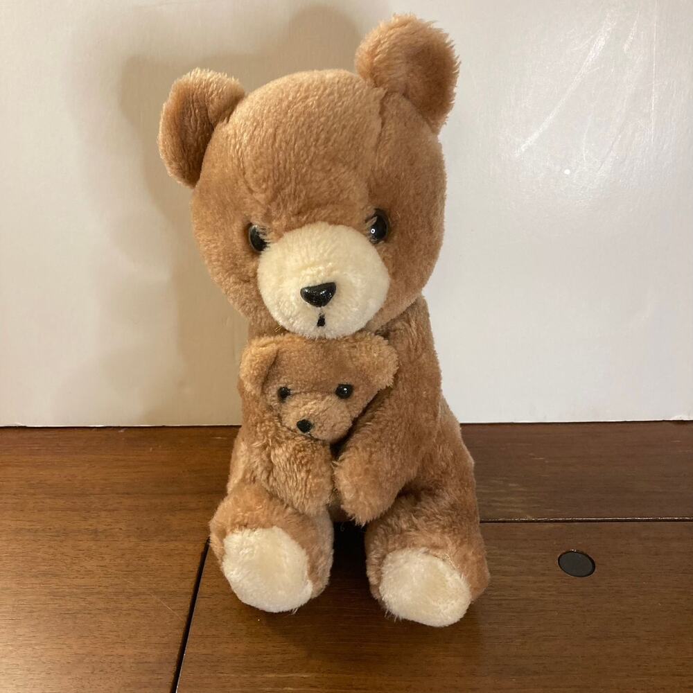 Vintage 70s Dakin Momma and Baby Bear Stuffed Animal Plush EUC (1977)